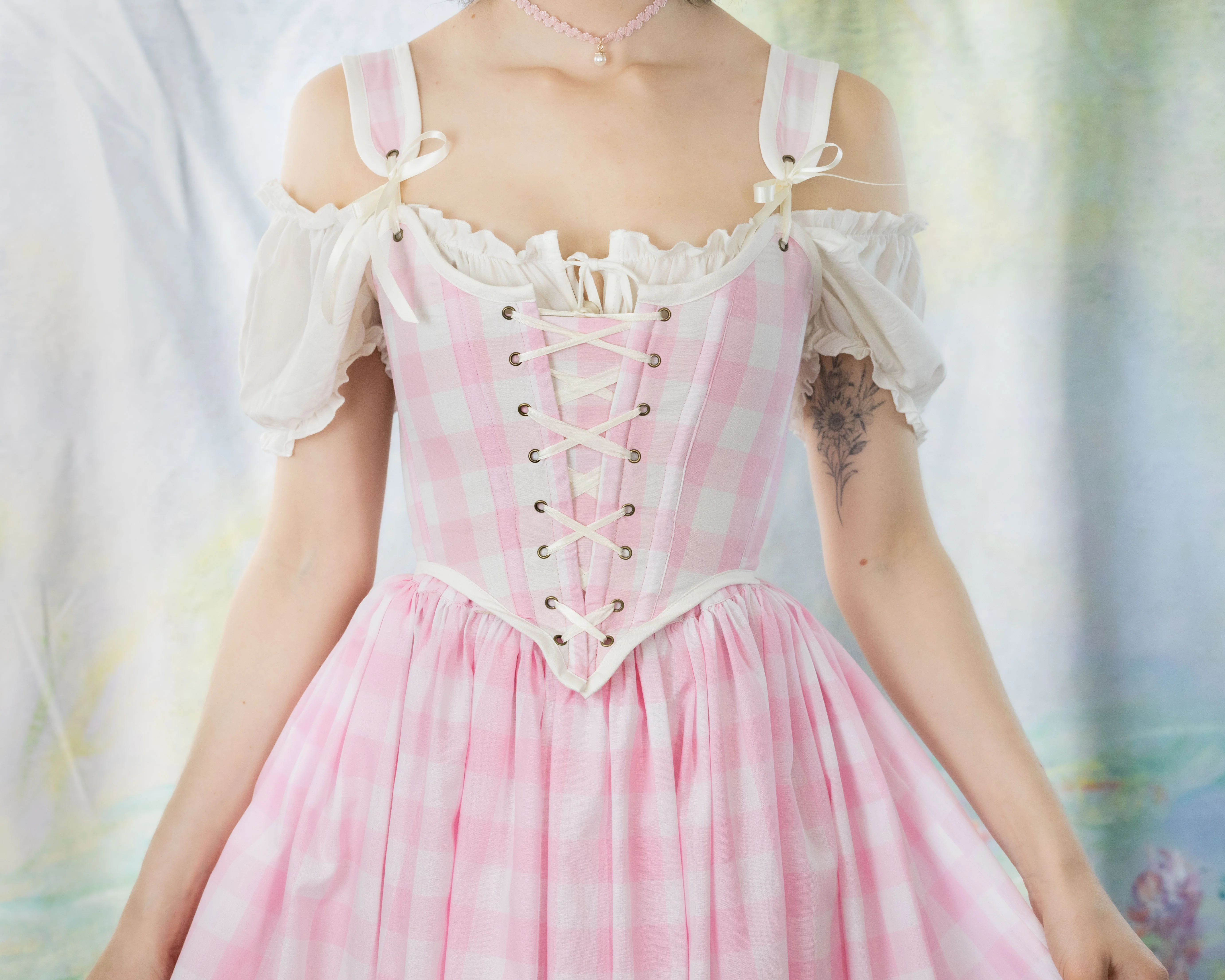 Handmade Pink Gingham Corset - Image 5