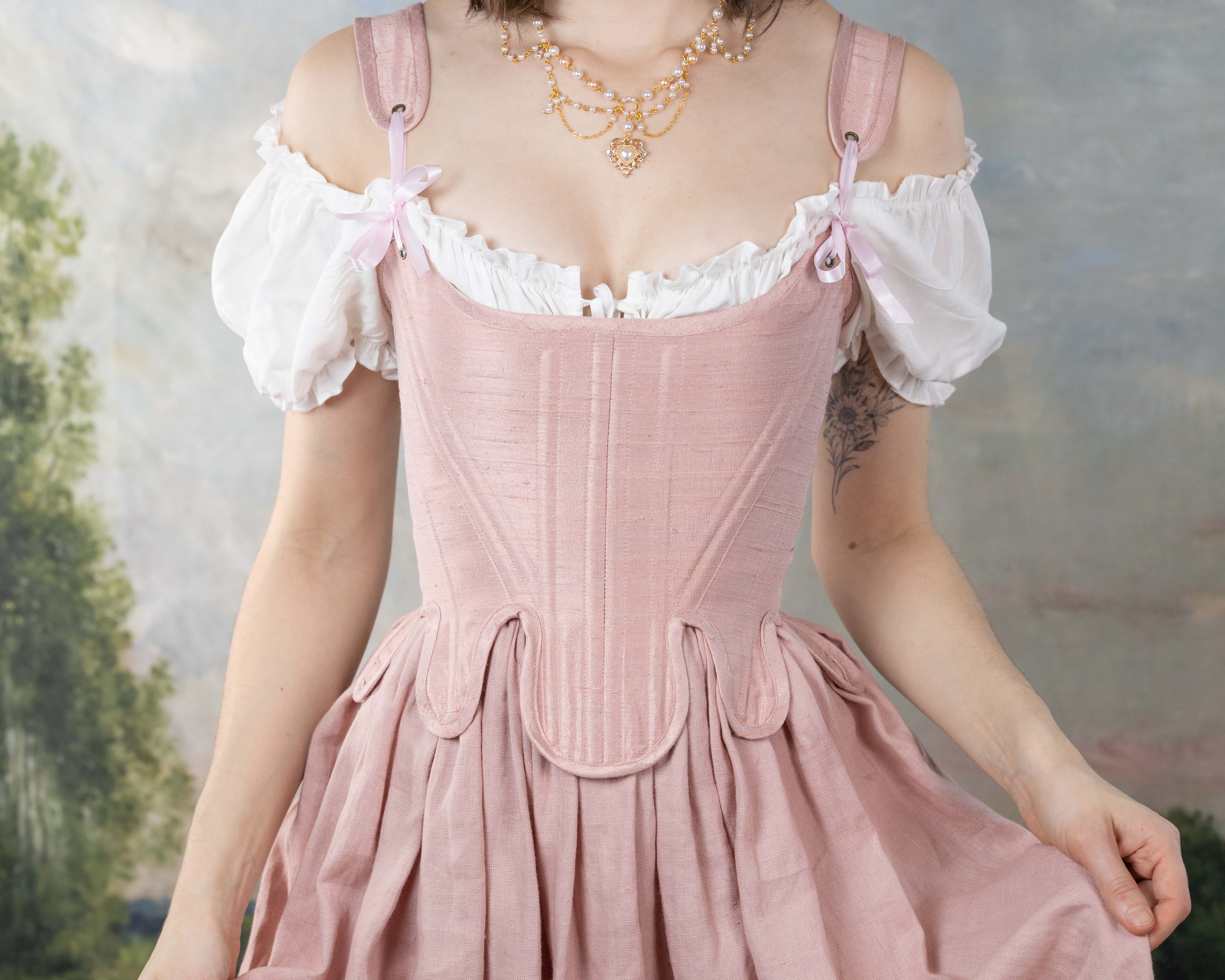 Handmade Pink Silk Dupioni 18th Century Stays - Image 5