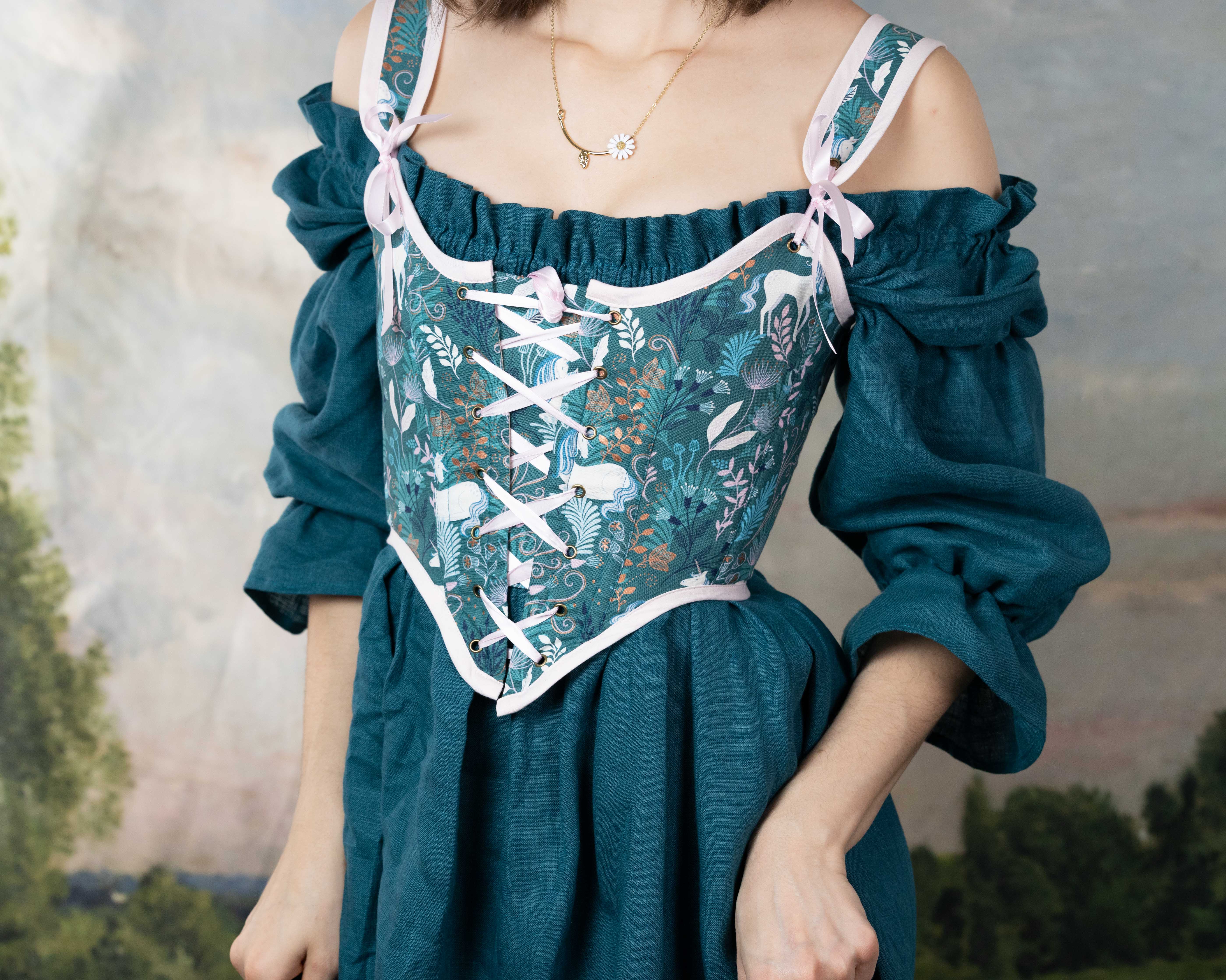 Handmade Teal Unicorn Corset - Image 4