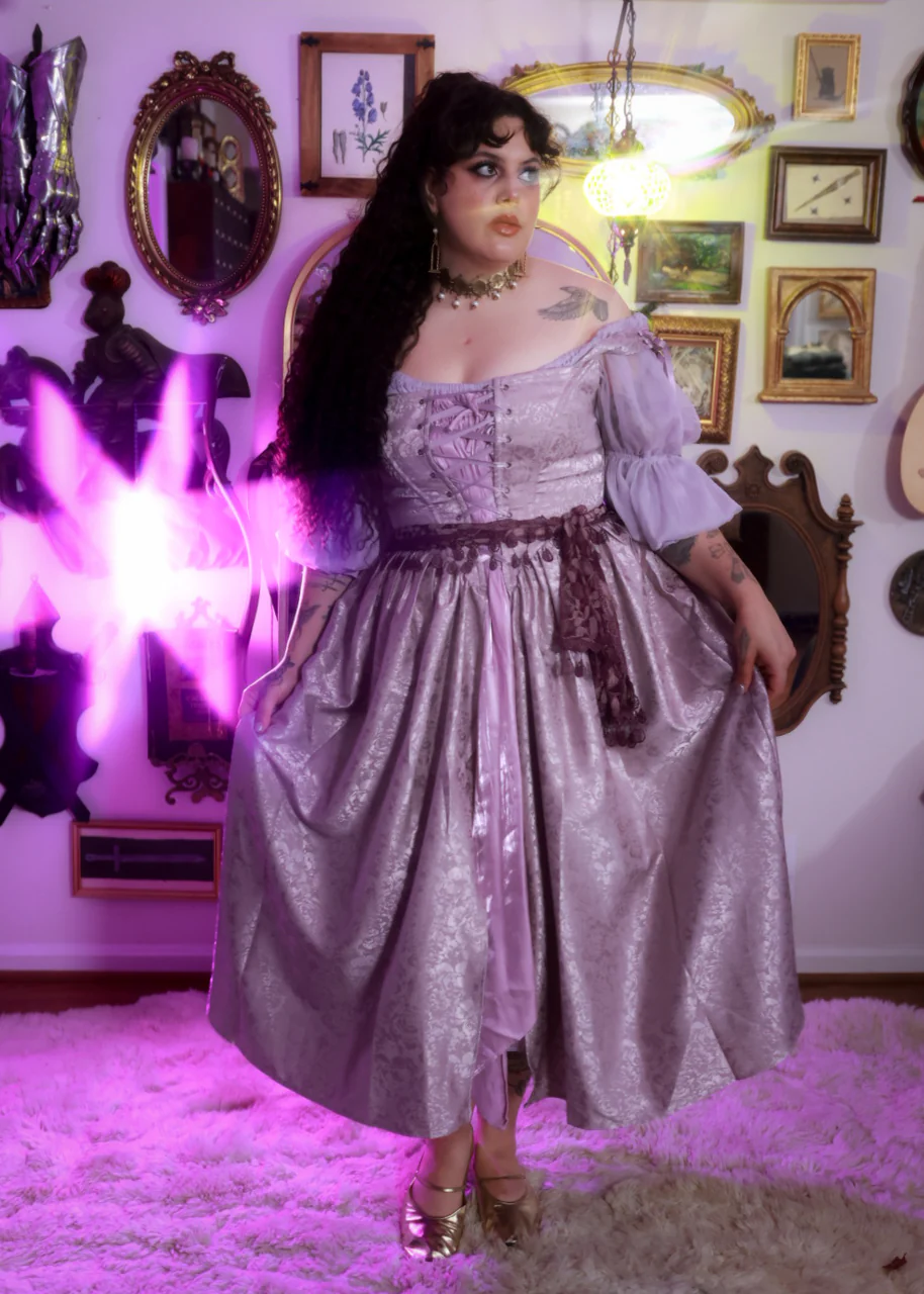 Lavender Floral Satin Corset Dress - Image 12