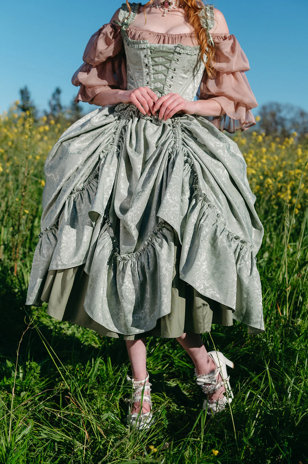 Mint Floral Ruffle Skirt - Image 16