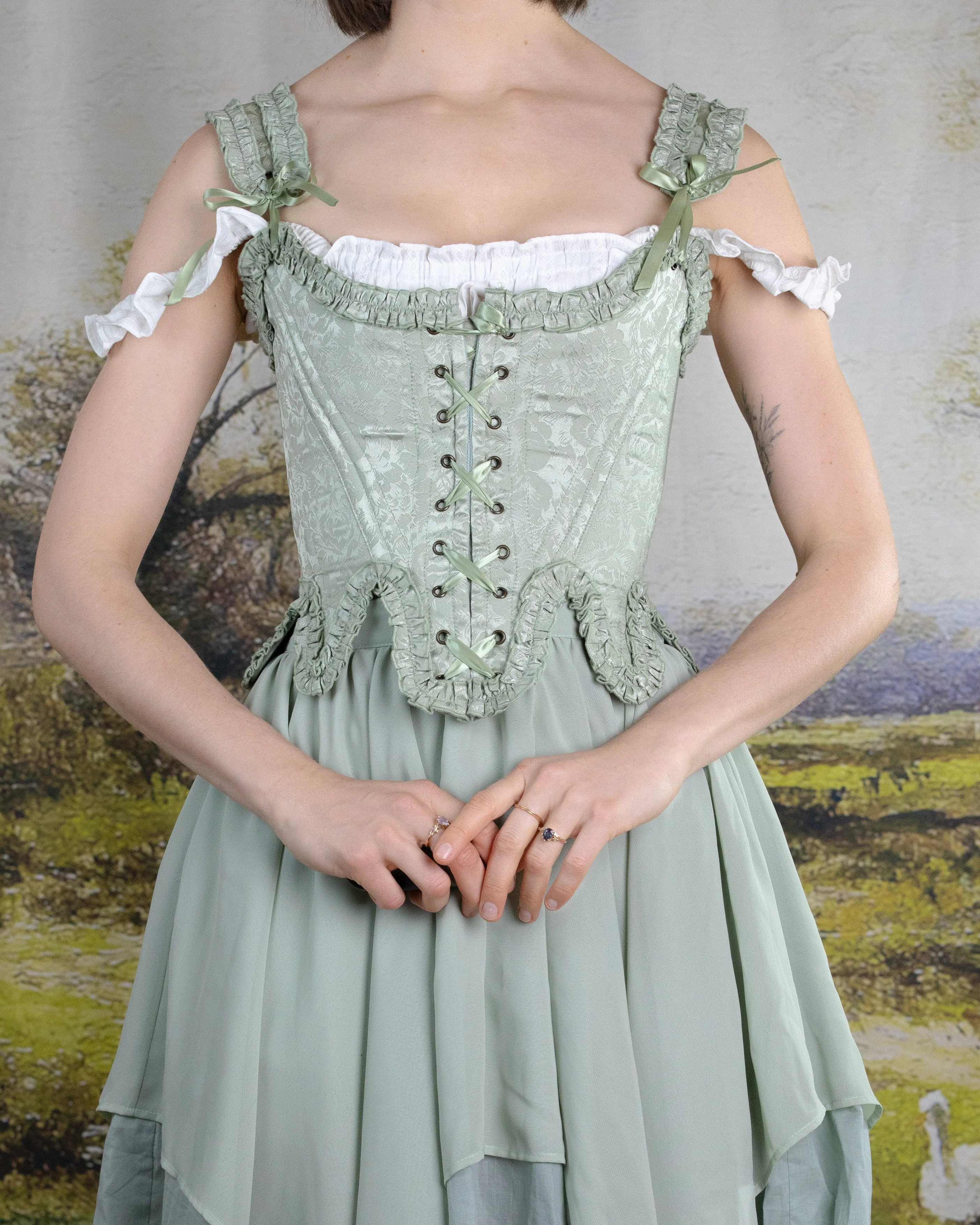 Mint Green Floral 18th Century Stays - Image 19