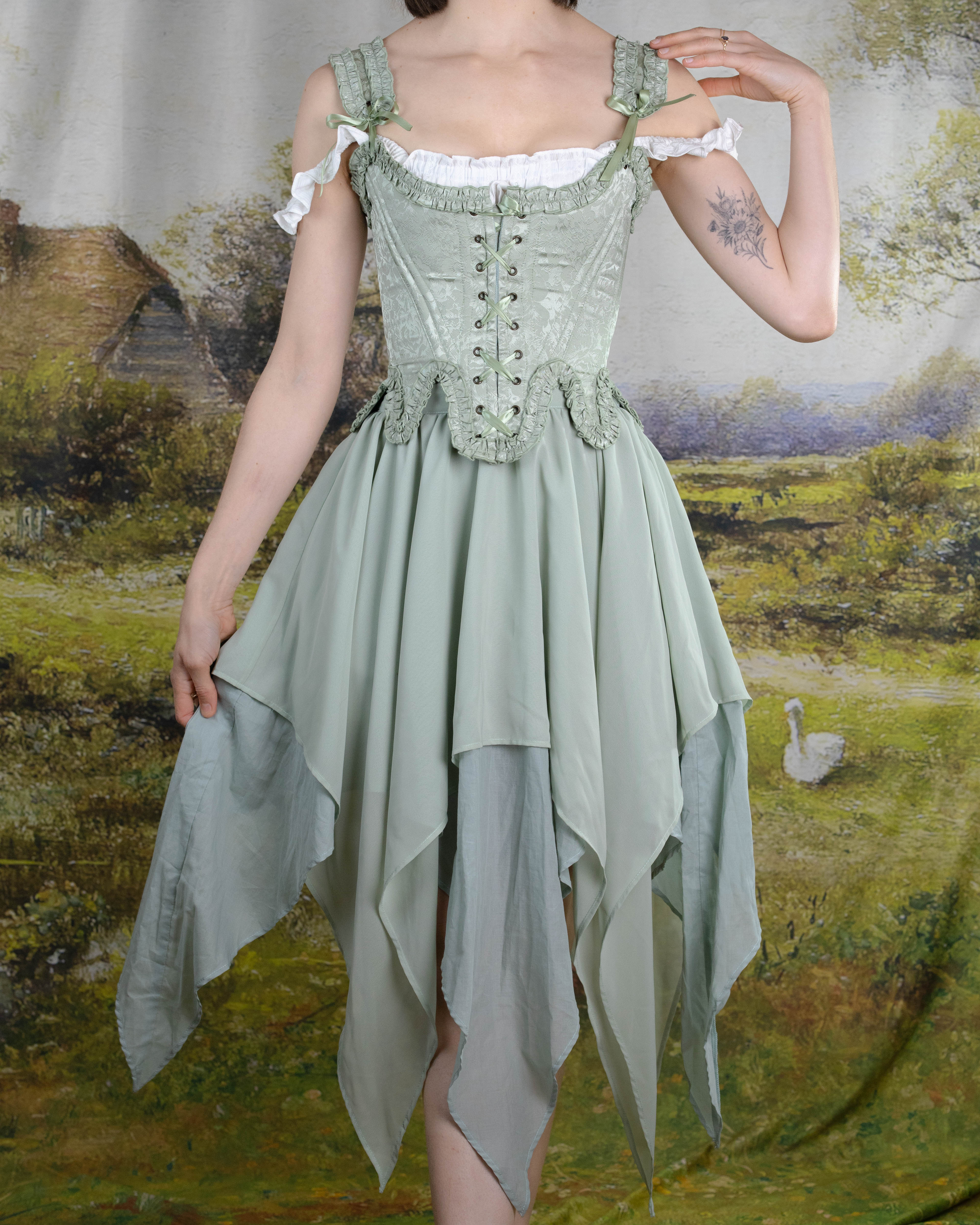 Mint Green Floral 18th Century Stays - Image 20
