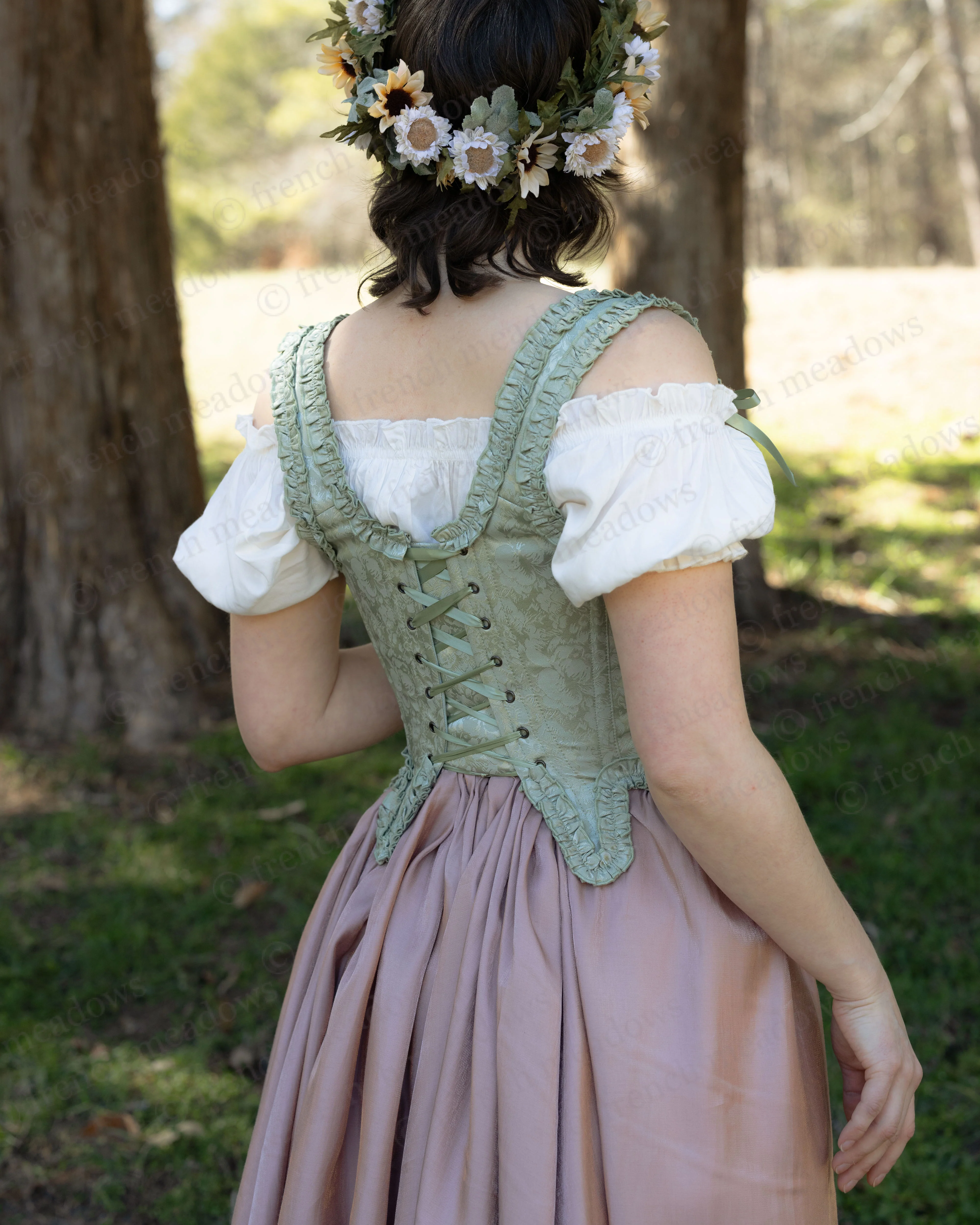 Mint Green Floral 18th Century Stays - Image 25