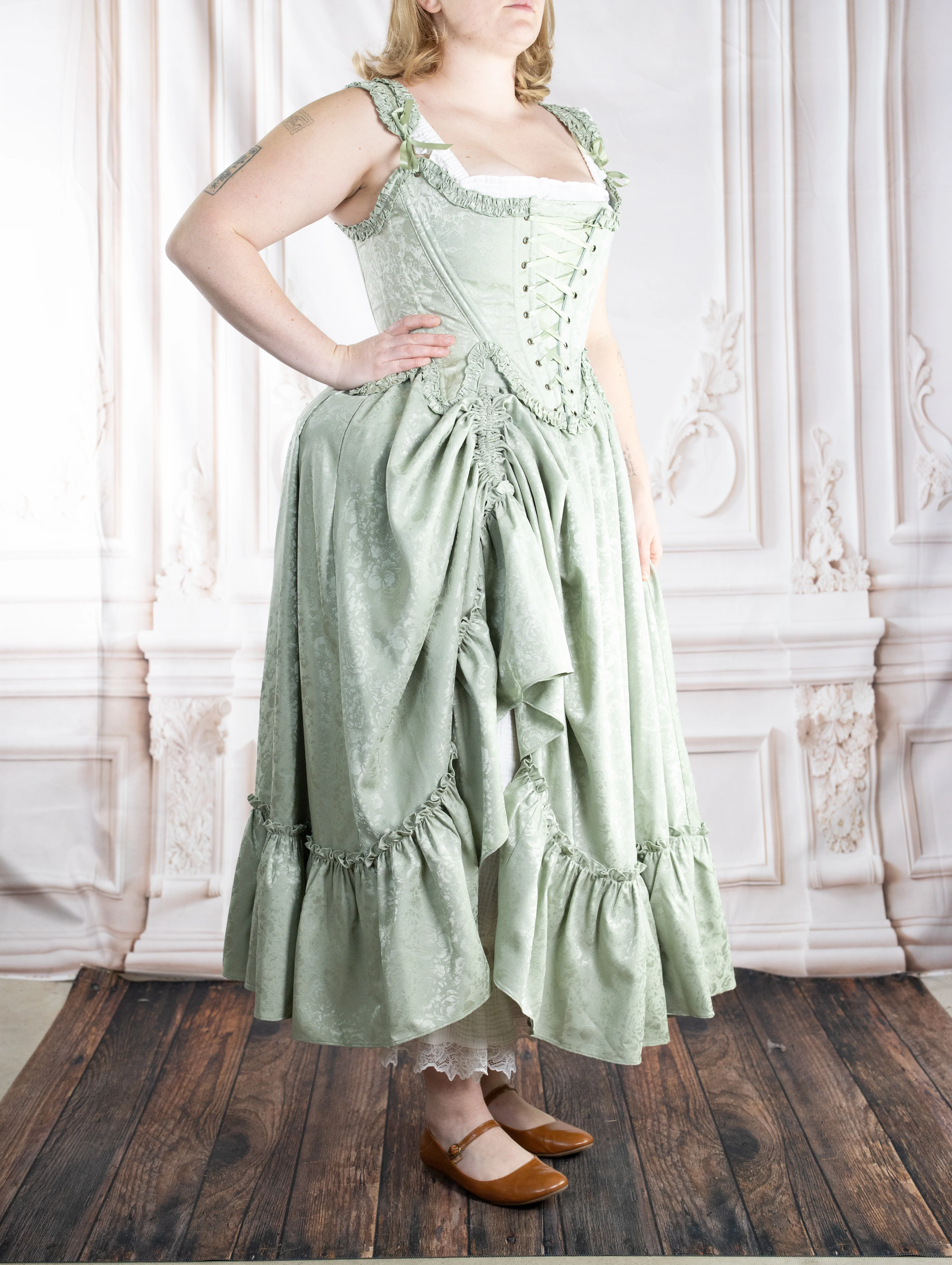 Mint Green Floral 18th Century Stays - Image 5