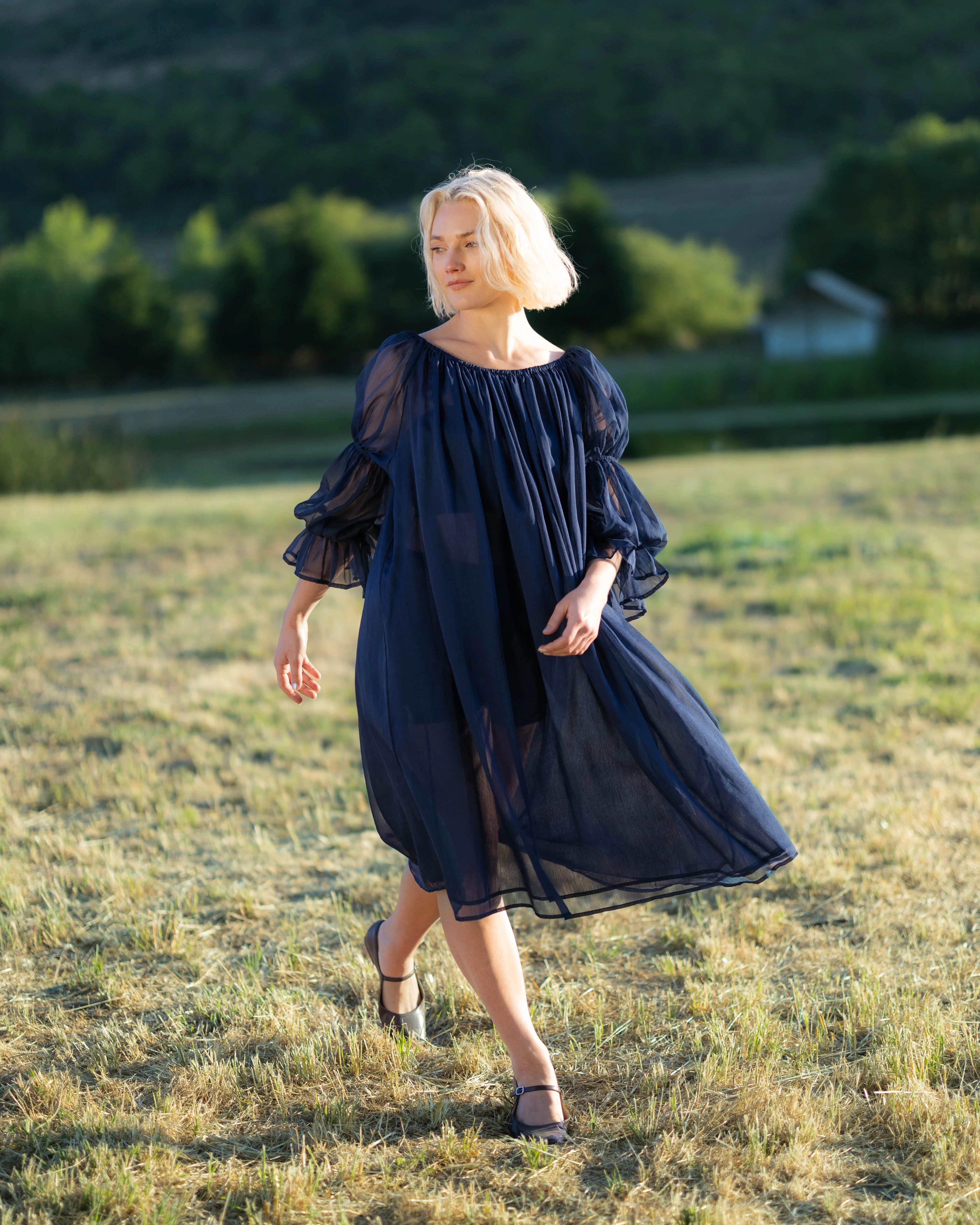 Navy Blue Chiffon Chemise - Image 5