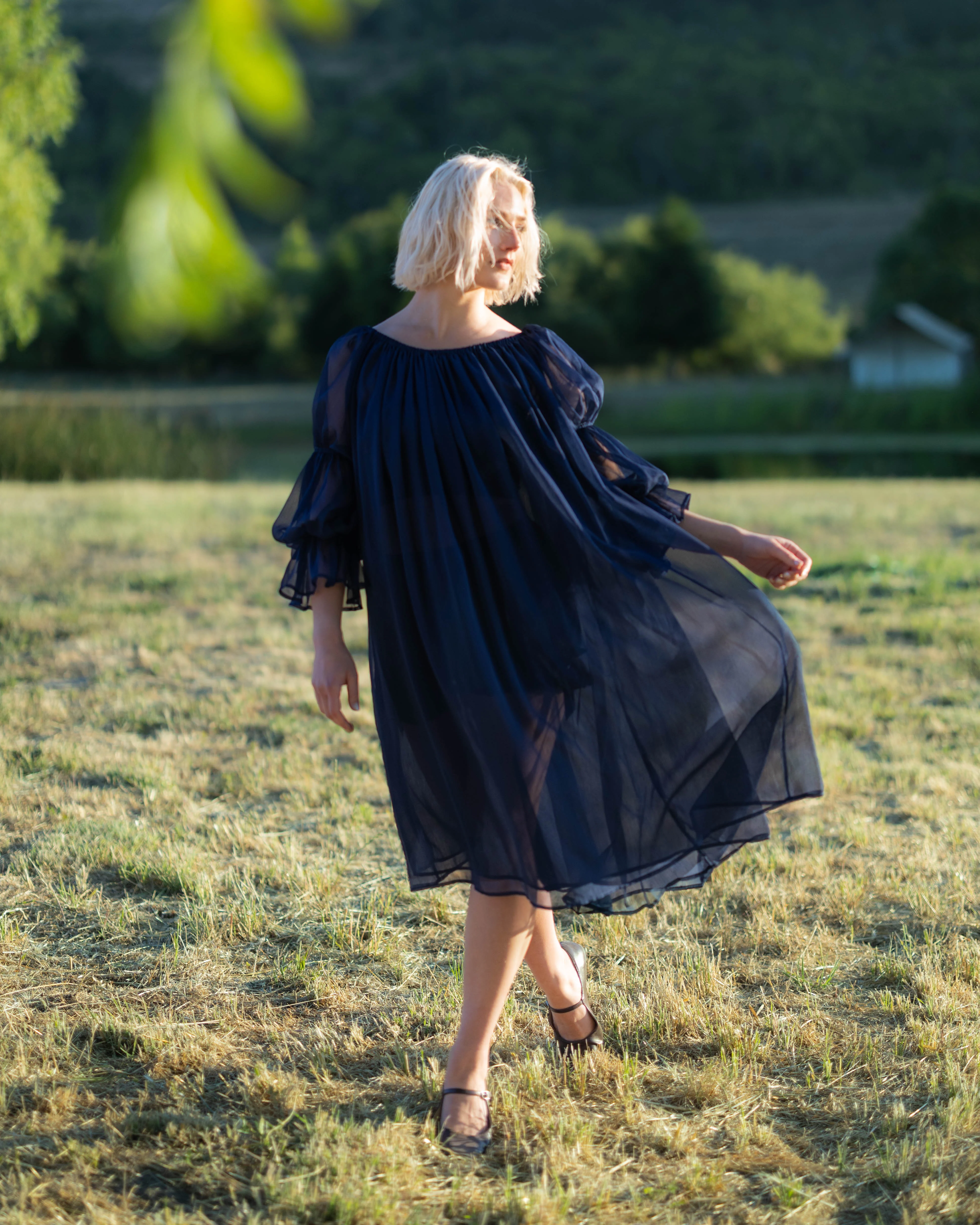 Navy Blue Chiffon Chemise - Image 6