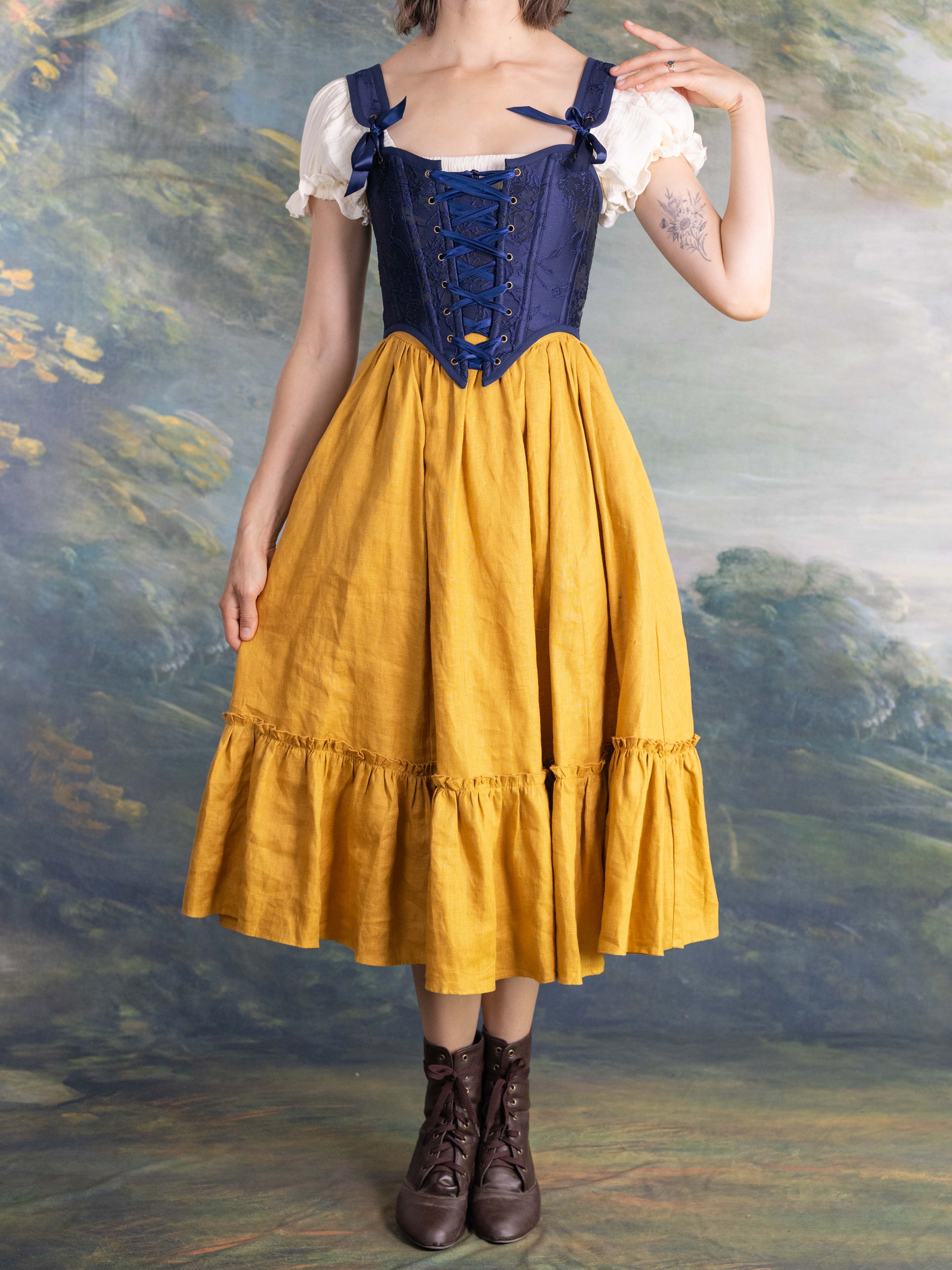Dark Blue Floral Jacquard Corset - Image 9