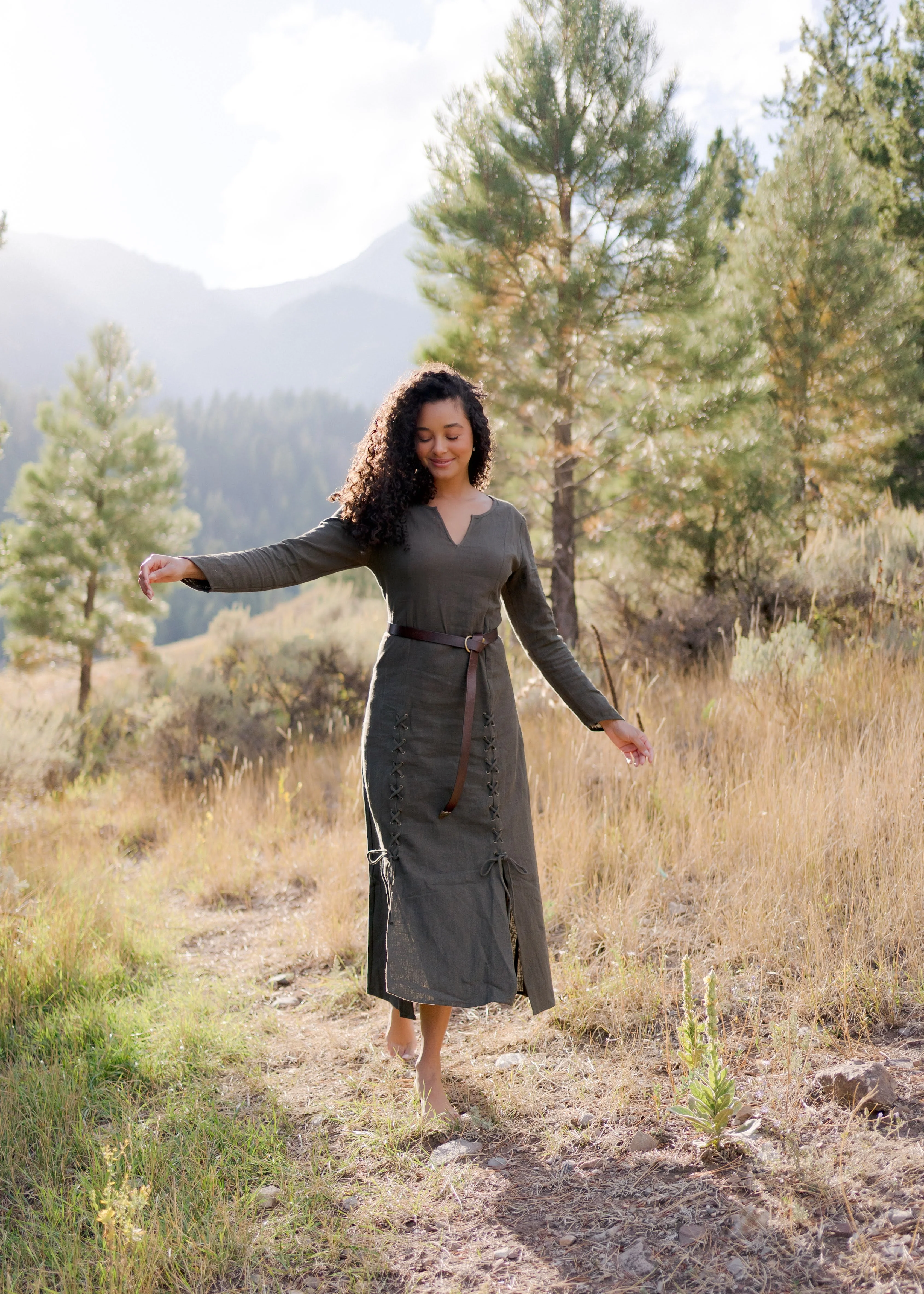 Olive Green Viking Dress - Image 12