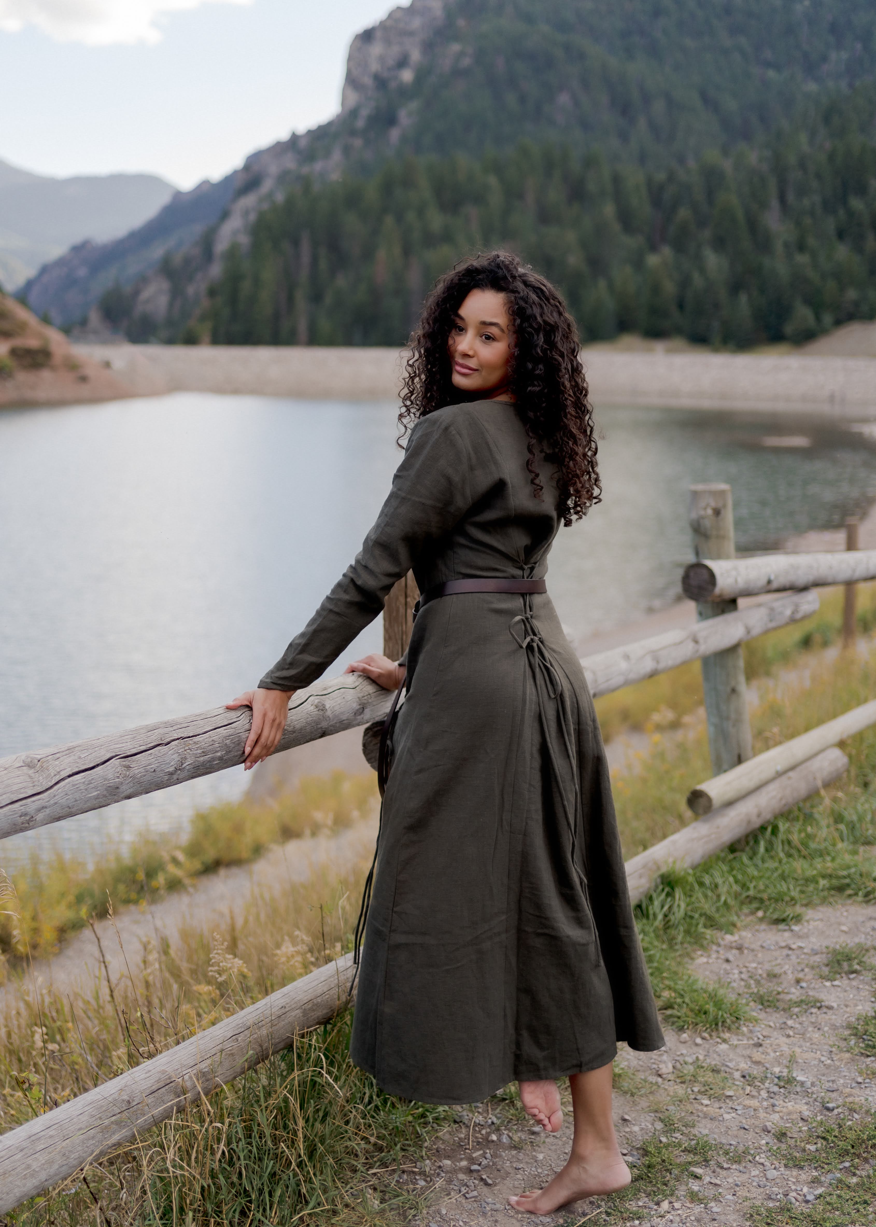 Olive Green Viking Dress - Image 16