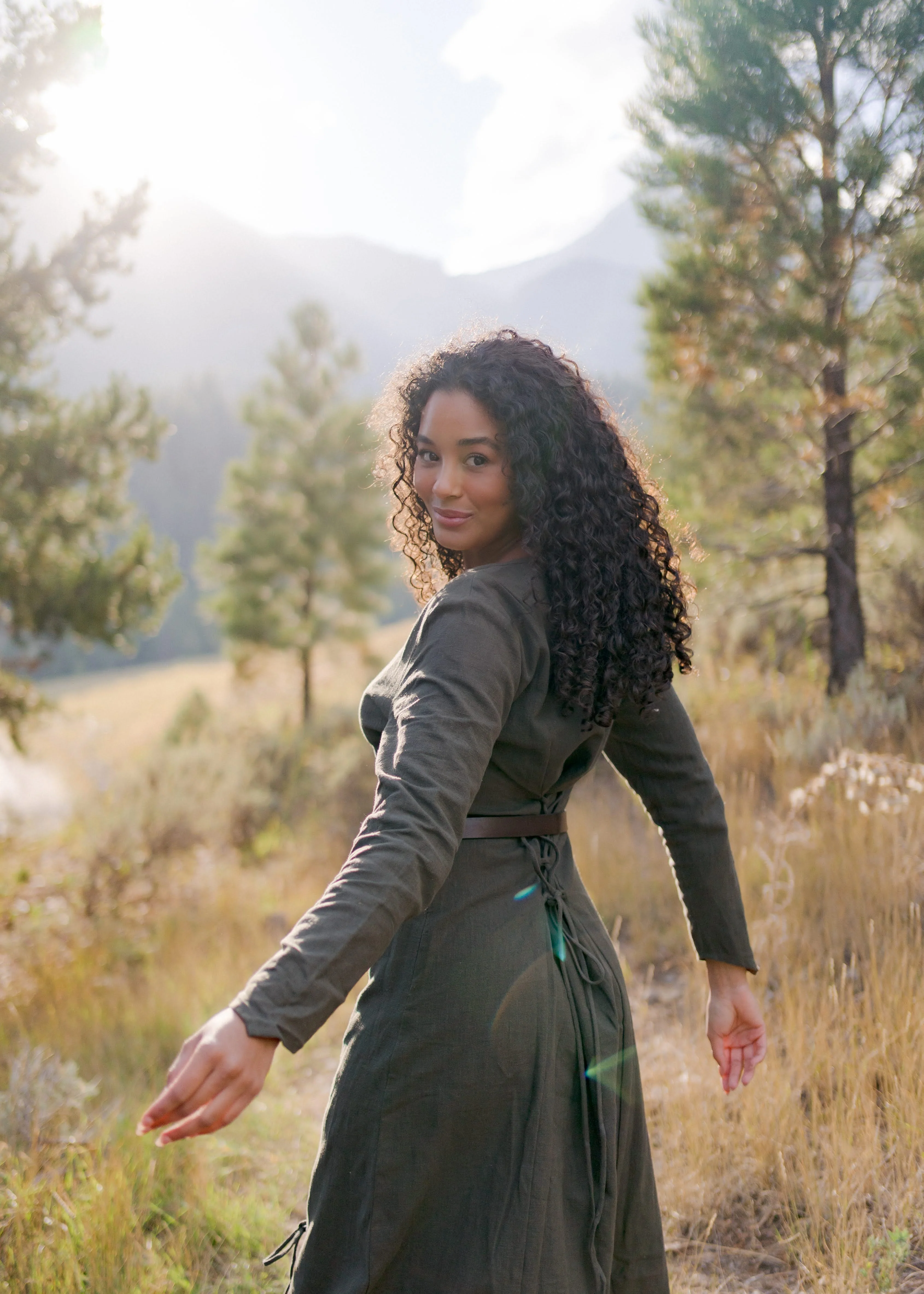 Olive Green Viking Dress - Image 4