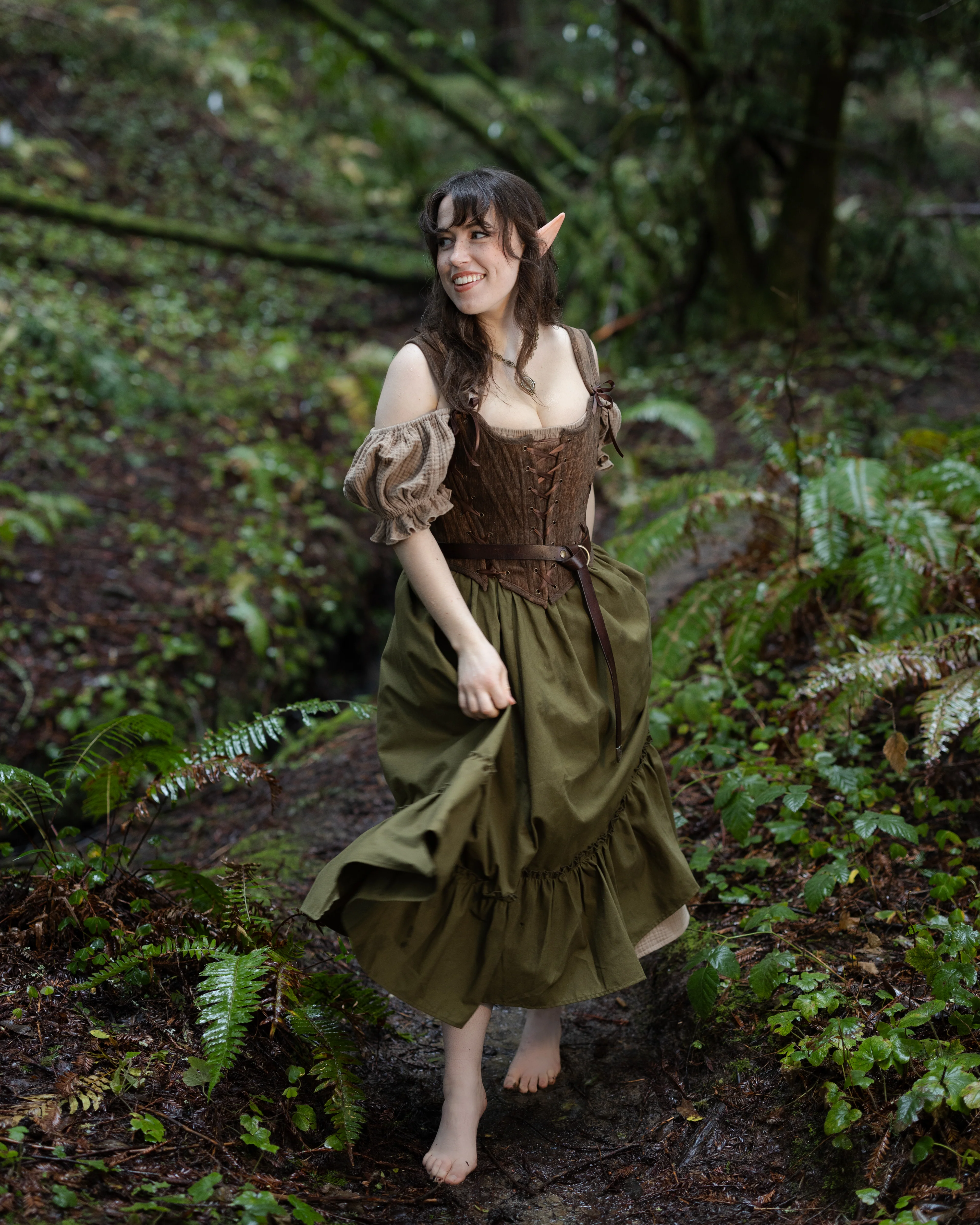 Olive Green Linen Midi Skirt - Image 11