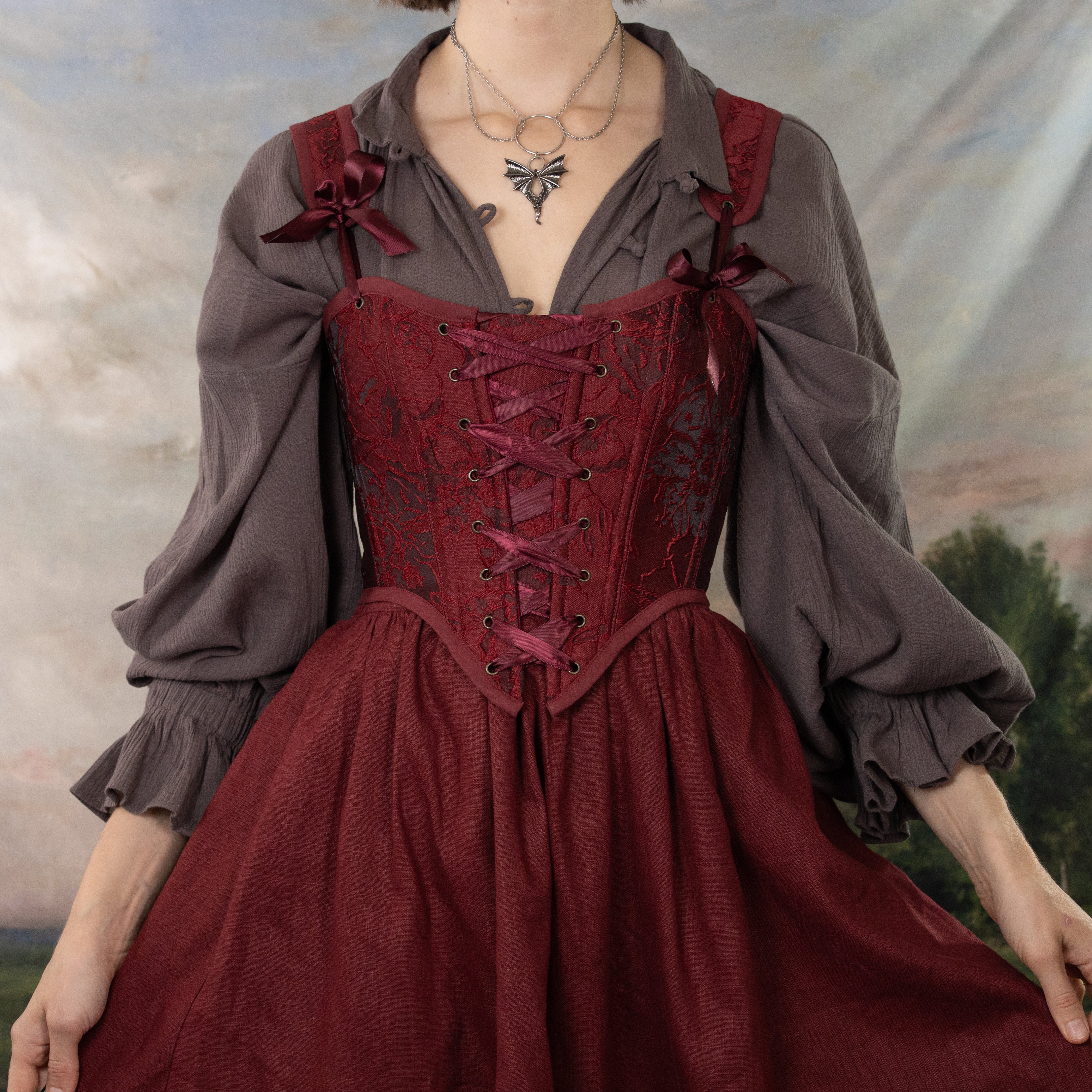 Red Floral Jacquard Corset - Image 14