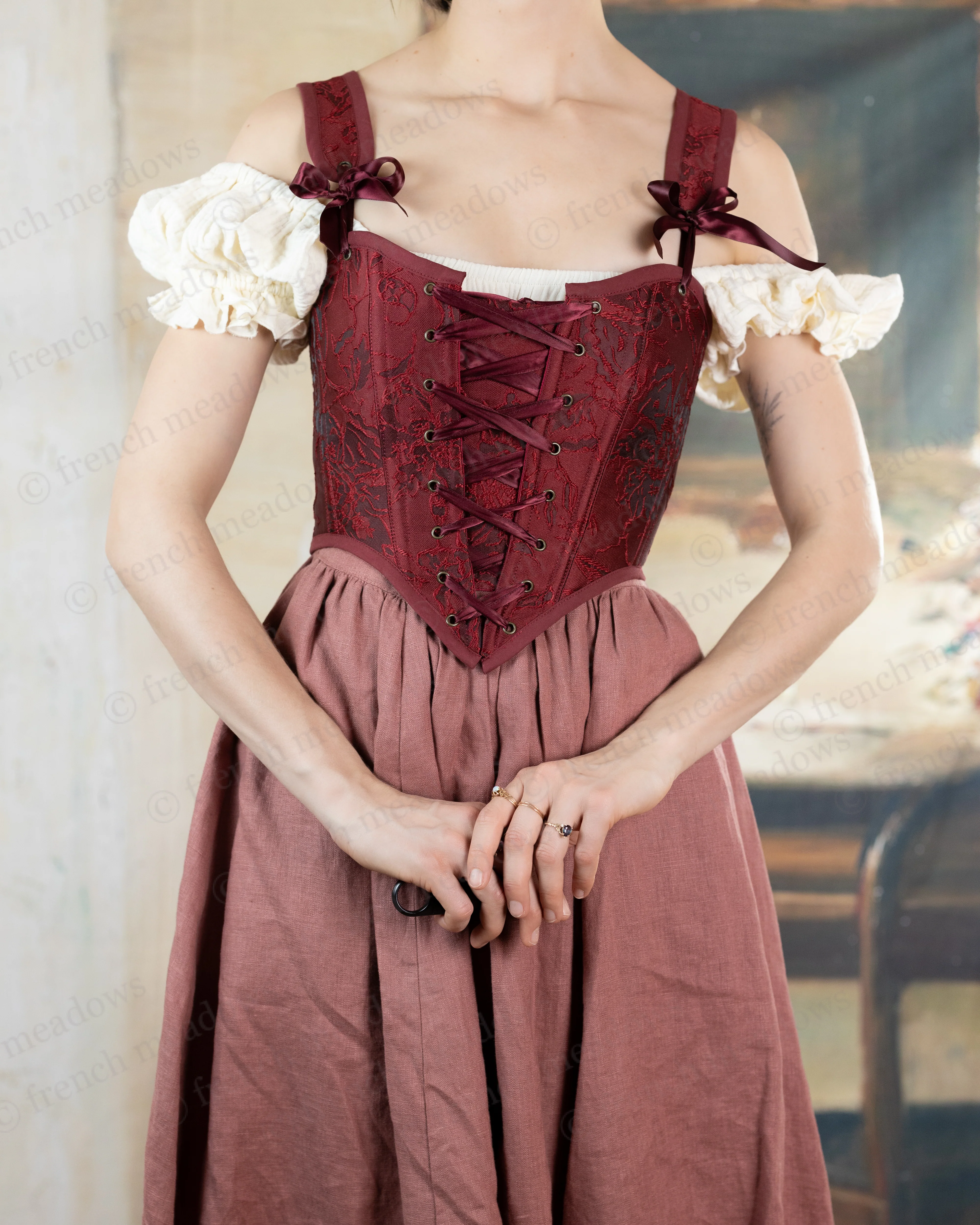 Red Floral Jacquard Corset - Image 3
