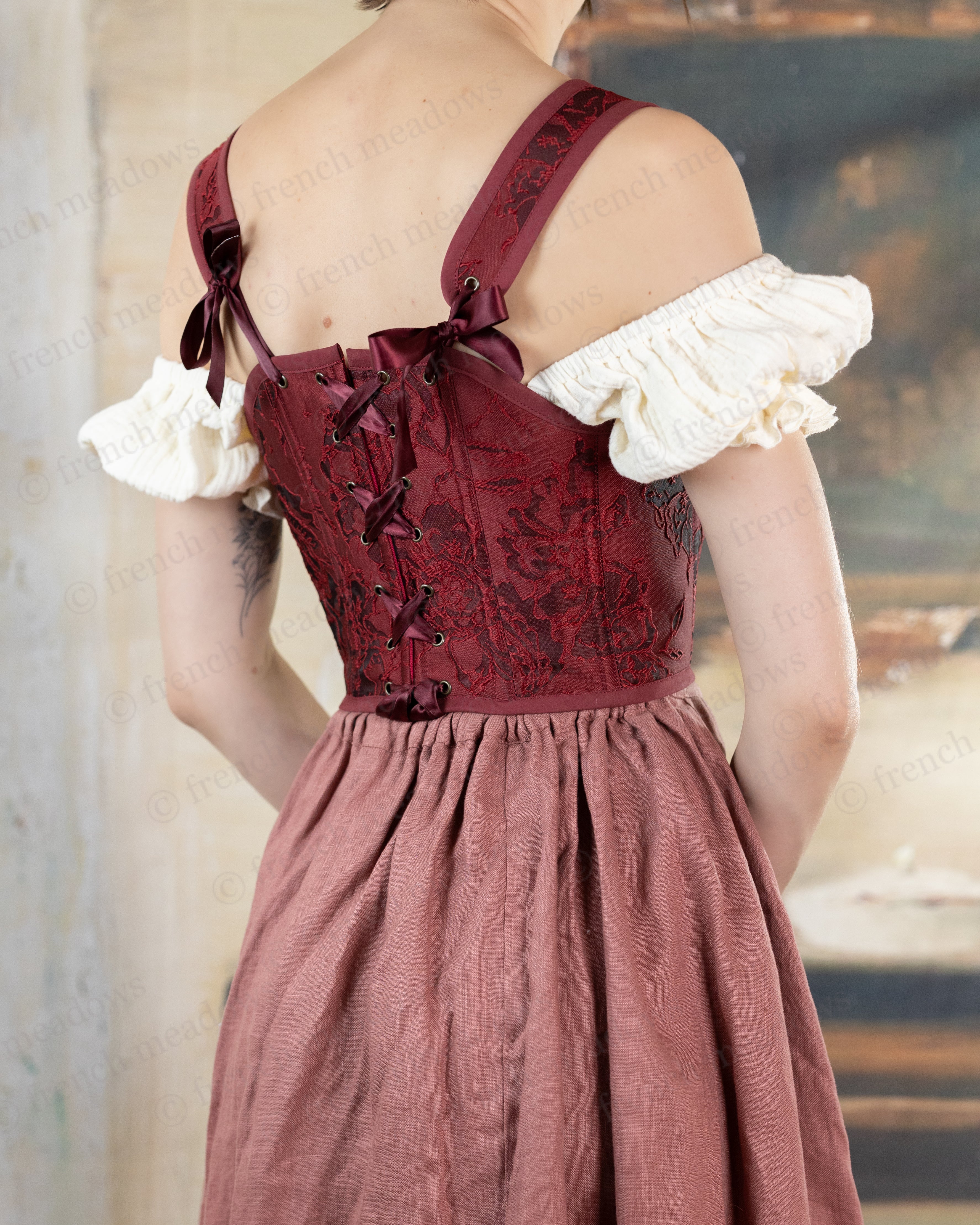 Red Floral Jacquard Corset - Image 5