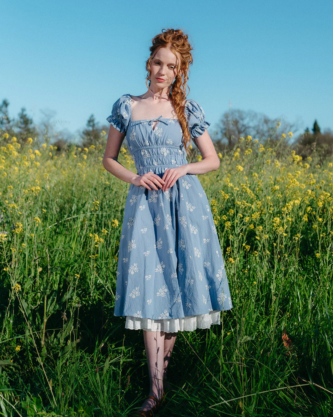 Regency Blue Floral Milkmaid Dress - Image 2