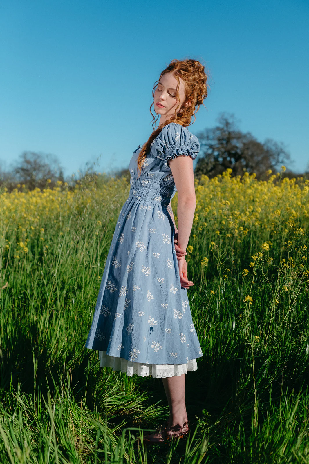 Regency Blue Floral Milkmaid Dress - Image 4