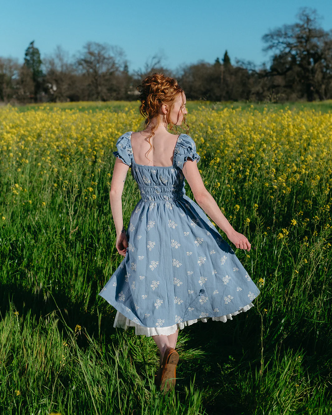 Regency Blue Floral Milkmaid Dress - Image 6