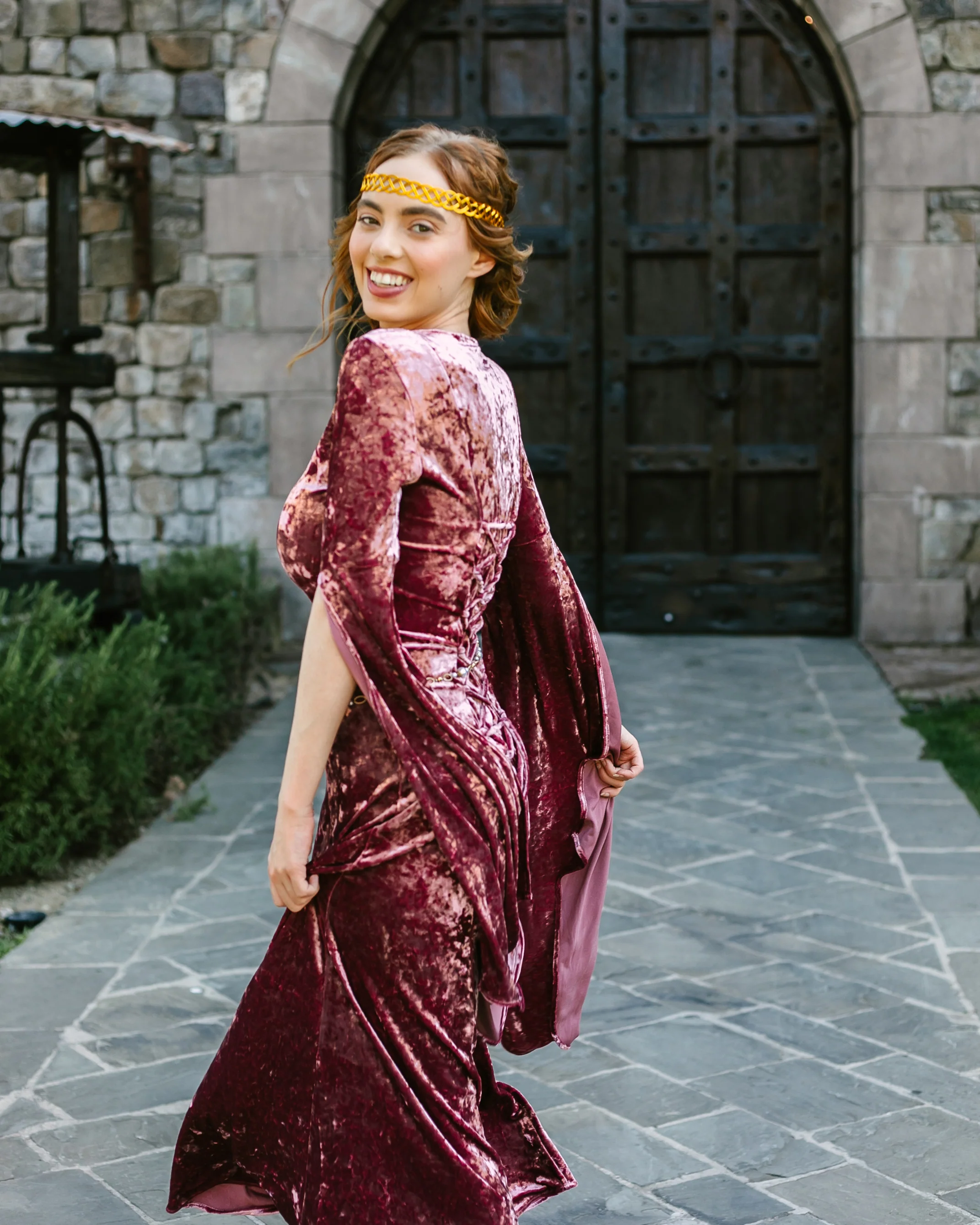 Stained Blackberry Velvet Bell Sleeve Dress - Image 13