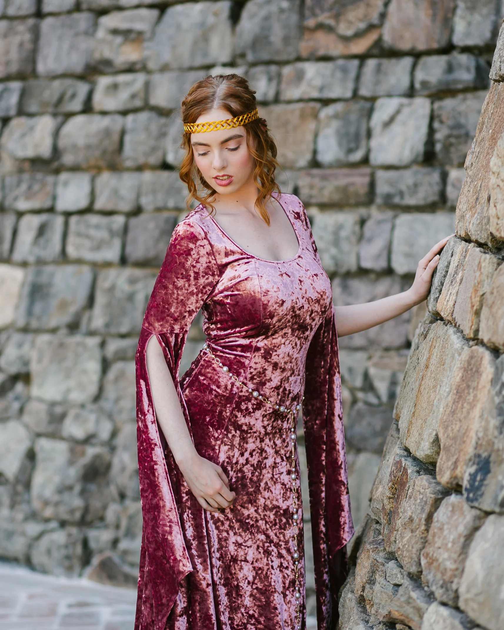 Stained Blackberry Velvet Bell Sleeve Dress - Image 2