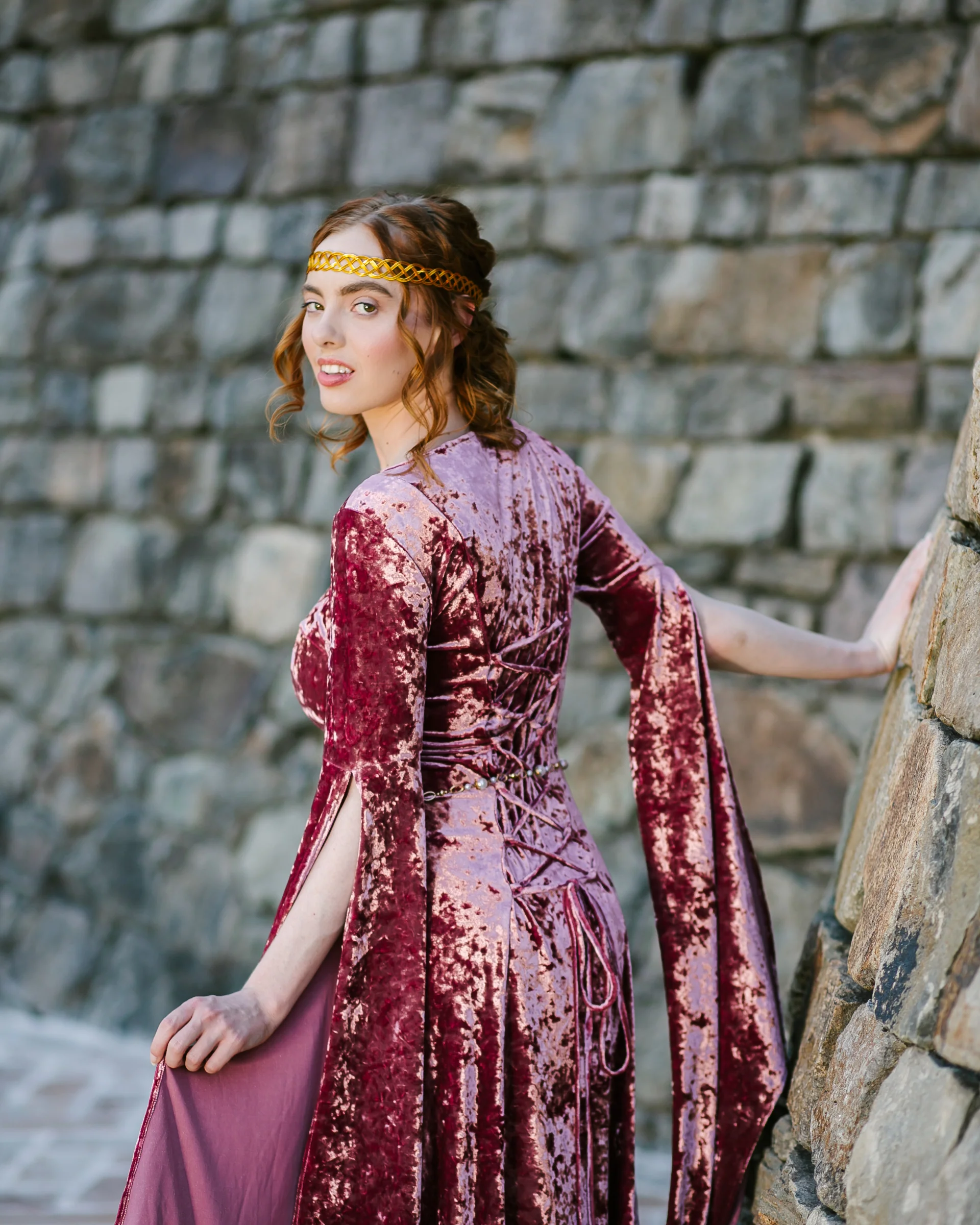 Stained Blackberry Velvet Bell Sleeve Dress - Image 5