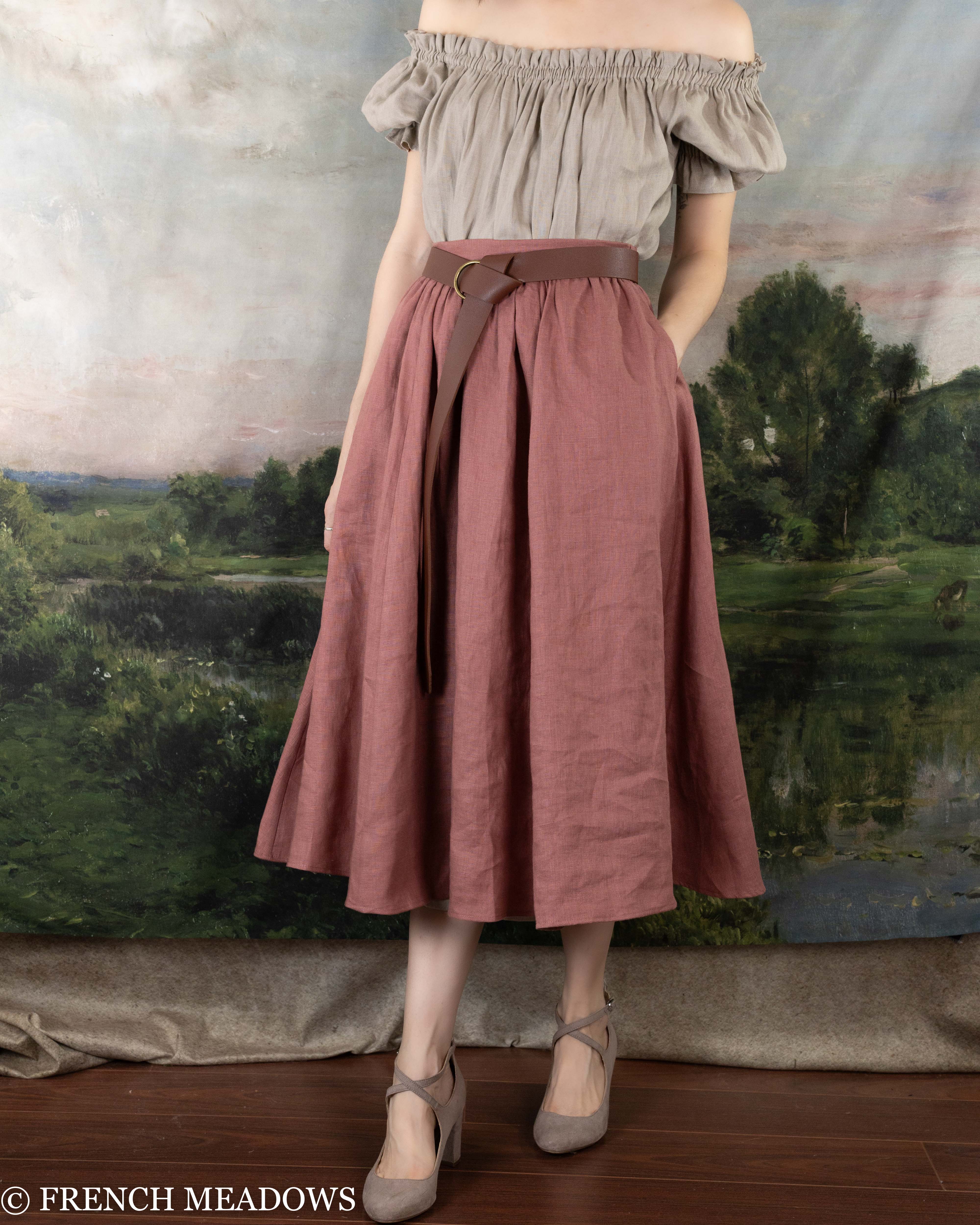 Vintage Rose Linen Midi Skirt - Image 7