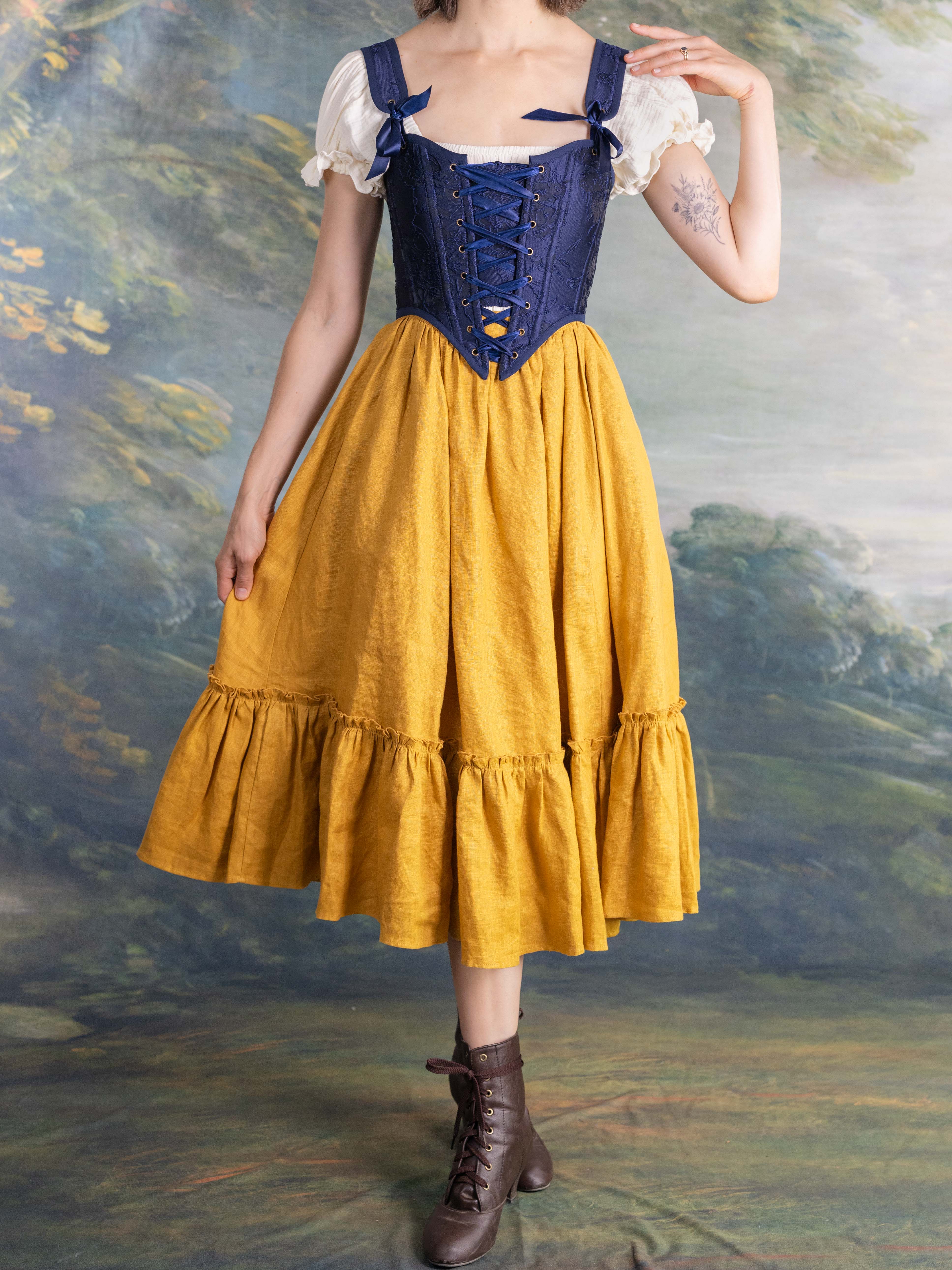 Yellow Linen Ruffle Skirt - Image 2